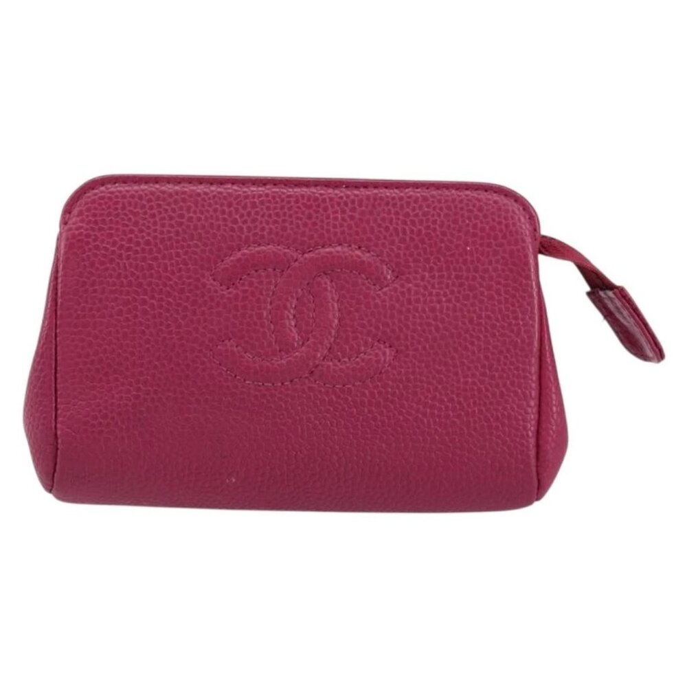 CHANEL COCO Mark Pouch Grained Calf Skin Pink Gold CC Auth 152429 - Picture 2 of 16